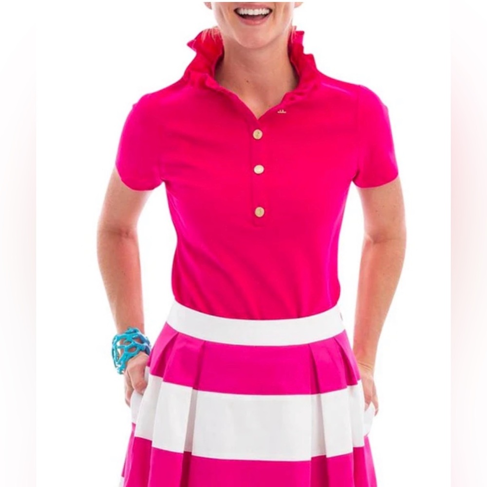 #647 Elizabeth McKay Susan Polo Ruffle Collar Shirt size L - Picture 2 of 10